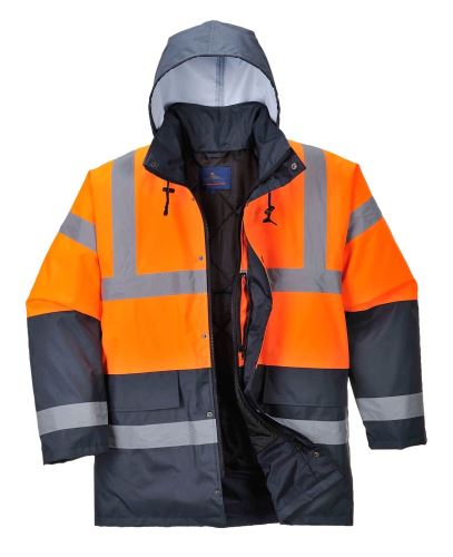 S467 - Dvoubarevná reflexní bunda, oranžová-tmavě modrá